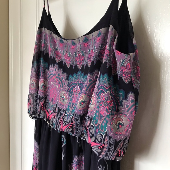 Navy with multicolored design maxi dress. - Picture 4 of 8